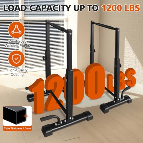Dip Station Set, 6 Level Adjustable Pull Up Bars, 1200lbs Heavy Duty Parallettes Bars, Dip Station for Full Body Workout Fitness