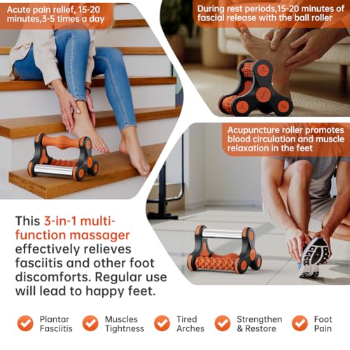 Plantar Fasciitis Relief Massager with Ice Pack, Cold Therapy & Reflexology Foot Roller for Instant Neuropathy Pain Relief, Foot Massager for Circulation, Reduce Swelling to Happy Health Foot