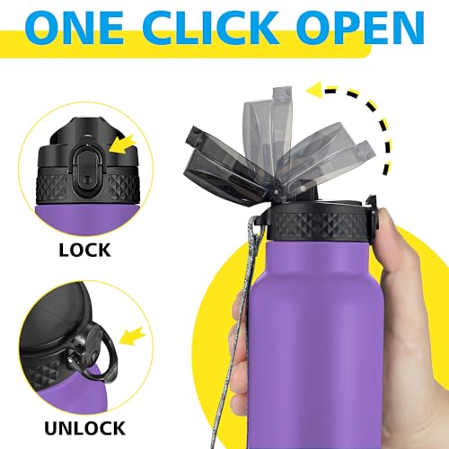 Han's Bottle Sports Water Bottle - 24 Oz, Straw Lid, Leak Proof, Vacuum Insulated Stainless Steel, Double Walled, Thermo Mug,Purple - color: Purple, size: 24 Ounces