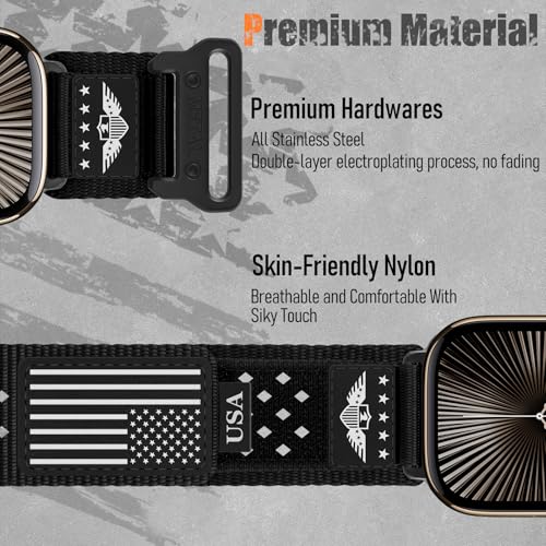 Rugged Nylon Bands for Apple Watch Ultra 2 Band 49mm 46mm 45mm 44mm 42mm(S3/2/1) Men,Breathable Holes Sport Strap With US Flag Wristband for iWatch band Ultra 3/2/1 Series 11 10 9 8 7 6 5 4 3 SE3/2/1 - color: 10-Black-Black White Flag, size: 49/46/45/44/4