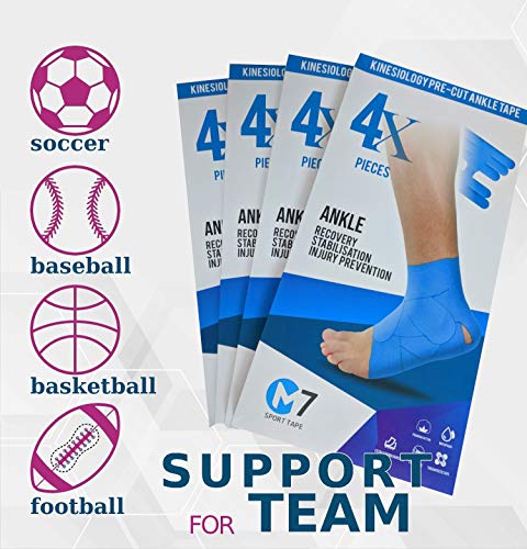 M7 Sport Kinesiology Tape for Ankle Sprain and Stability, Kt Tape for Ankle, Pain Relief Therapeutic Tape, Plantar Fasciitis, Waterproof, Eases Swelling (Black, 4-Pack) - color: Black