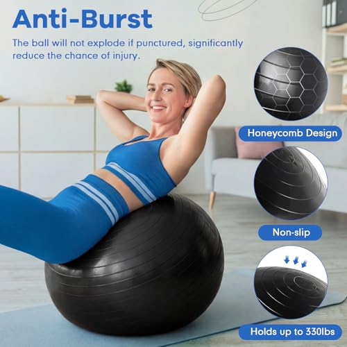 Leyndo 4 Pcs 26 Inch Yoga Exercise Ball Pilates Pregnancy Birthing Fitness Ball with Quick Pump Anti Burst for Improved Posture, Balance, Yoga, Pilates, Training - color: Gray Black Set