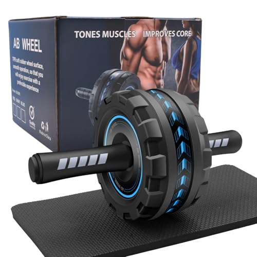 Ab Roller Wheel,Stable Wide Wheel For Beginner,Men,Women,Abs & Core Workout Equipment For Home Gym With Knee Pad,Abdominal Wheel For Full-Body Strength Training - color: Blue wide wheel