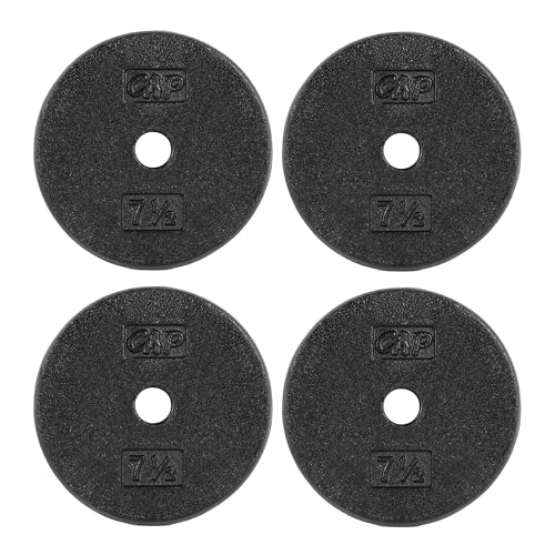 CAP Barbell Standard 1-Inch Cast Iron Weight Plates - Singles & Sets | 1.25-50 lbs | Multiple Options - color: Black, size: 7.5 lb - Set of 4