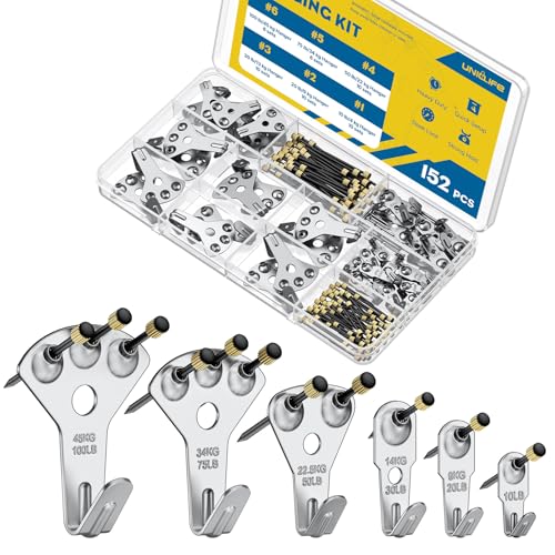 Uniclife 152 Pcs Heavy Duty Picture Hanging Kit,Picture Hanging Hook,Silver | Picture hangers,10-100 lb weight ratings, for drywall & wood, frame hooks for hanging photos mirrors paintings - size: 152 PCS, style: Silver