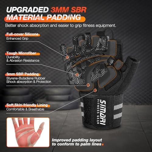 SIMARI Breathable Workout Gloves with Cushion Pad/Grip/Reduce Calluses, Weight Lifting Gloves for Gym Exercise, Cycling, Weightlifting Training, Fitness, Pilates, Kayaking, Gift for Men & Women - color: 5-Black Gray, size: X-Small