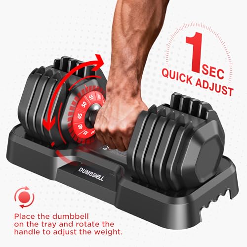 Adjustable Dumbbells Set All in One Free Weights Set for Home Gym | 25/26.5/52.5/55/85lbs Weights Dumbbells Set, 1 Sec Adjust Weights with Anti-Slip Handle for Home Fitness - color: 55lb-pair