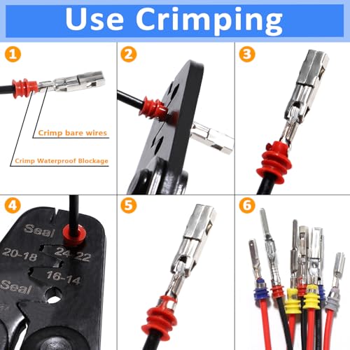 950Pcs Connector Pins Kit Crimped Terminal Automotive Electrical | 1/1.5/1.8/2.2/2.3/2.5/2.8/3.5mm Male Female Wire Seals Removal Tool Motorcycle ATV Non-Insulated Plug Crimp Set