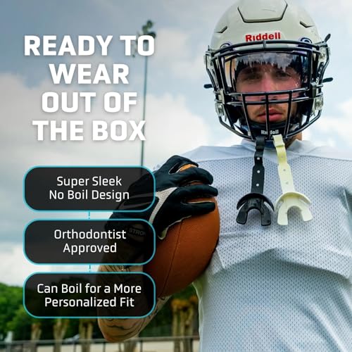 Vettex DoubleGuard Mouth Guard with Lip Protection, Orange | Football, Lacrosse, MMA, Boxing, Adjustable Helmet Strap, Braces Friendly, 2 Breathing Channels, NCAA & NFHS Certified - color: Orange