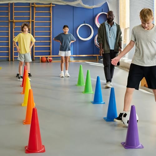 Seenelling 6 Pcs PE Cones Flexible Vinyl Poly 6-Colored PE Class Equipment for Sports Training - size: 18 Inch