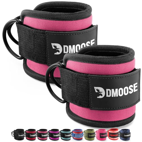 DMoose Ankle Strap for Cable Machine - One Size Fit with Premium Padding, Workout Kickback Ankle Cuffs, Ankle Bands for Working Out, Booty Workouts, Leg Extension, Hip Abductors & Lower Body Exercises - color: Pink - Pair