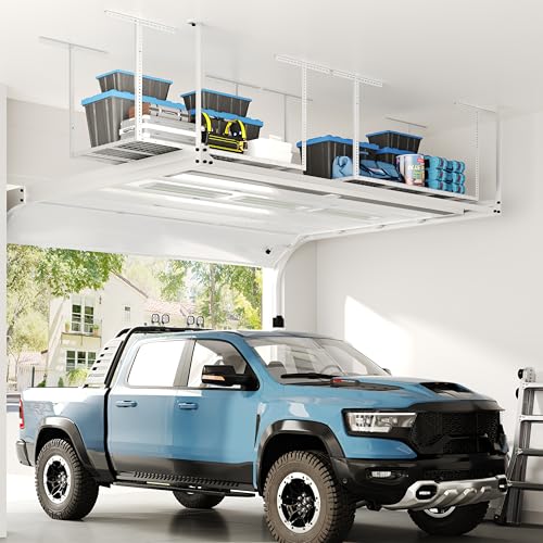 FLEXIMOUNTS 3x6 Overhead Garage Storage Adjustable Ceiling Rack 72" Length x 36" Width x 40" Height, 450lbs Weight Capacity, White, Classic Series - color: White, size: 3x6 ft