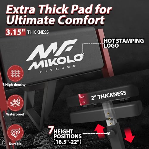 Mikolo Preacher Curl Bench, Seated Arm Isolated Barbell Dumbbell Bicep Station, Bicep Curl Machine with 2 Bar Holders for Home Gym - color: RED