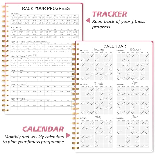 Fitness Journal Workout Planner for Women & Men - A5(5.5" x 8.5") Sturdy Workout Log Book for Gym & Personal Home Workouts - Pink - color: Pink 2