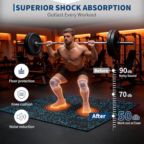 Garvee Exercise Equipment Mats 0.56" Thick 48 Sq ft Gym Flooring – 12 Tiles (24" x 24") Rubber Top with High Density EVA Foam, Interlocking Puzzle Workout Mats for Home Gym Exercise– Black/Blue
