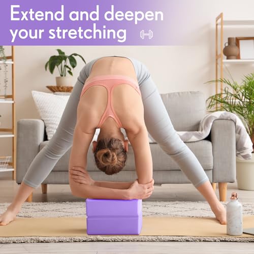 RoundFunny 4 Pack Yoga Blocks Non Slip Pilates Brick Foam Blocks Pilates Dance Gymnastics Workout Fitness Props Tool for Stretching Meditation and Exercise - color: Purple