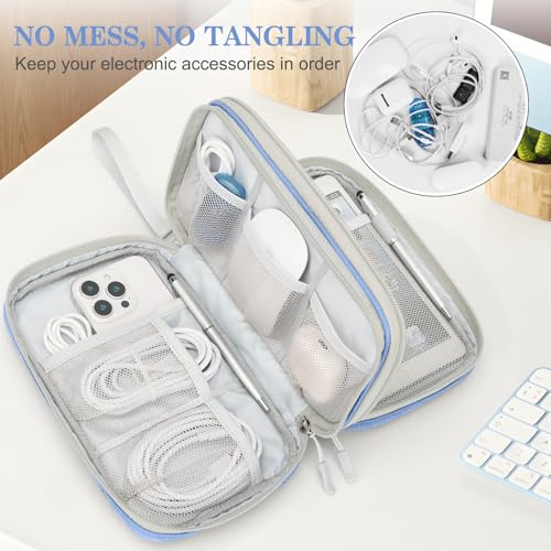 FYY Electronic Organizer, Travel Tech Pouch Bag, Large, Blue Quilted | Wrist Strap, Waterproof, Double Layers Portable Electronics Travel Carrying Case for Cord, Charger, Daily Business Trips Use - color: Blue Quilted, size: Large