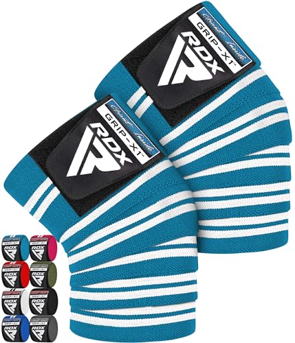 RDX Knee Wraps for Weightlifting, 78” Elasticated Straps Power Lifting Leg Press Support Gym Fitness Squats Workout Men Women - color: Sky Blue