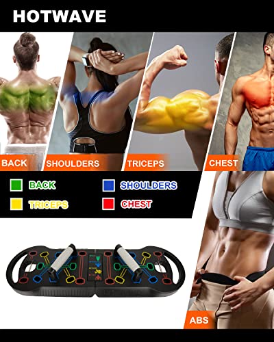HOTWAVE Push Up Board with Twister Arm Exerciser, Portable Foldable 20 in 1 Push Up Bar at Home Gym & Adjustable Spring Workout Bar, Forearm Triceps Chest Enhanced Exercise Strengthener