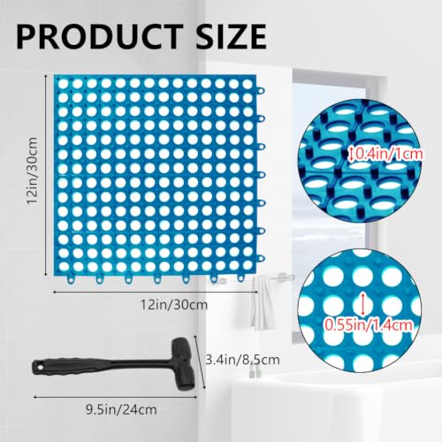 30 Pack Garage Floor Tiles, 12x12 Inch Interlocking Drainage Tiles Non-Slip Deck Tile with Holes for Bathroom, Pool Deck, Gym, Garage, Kitchen & Wet Areas, Easy Splicing Anti-Fatigue Mat (30, Blue) - color: Blue
