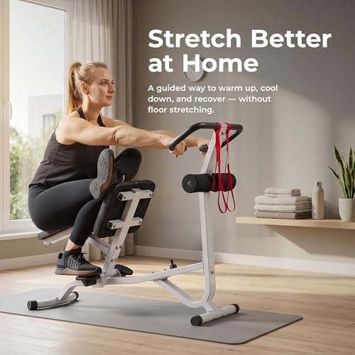 Sunny Health & Fitness Full Body Stretch Machine Back Stretcher Pivot Seat | Pivoting Seat, Multi-Use Handlebar, Padded Back Support, Full-Body Stretching, Flexibility Training, Home Gym Use - color: Gray