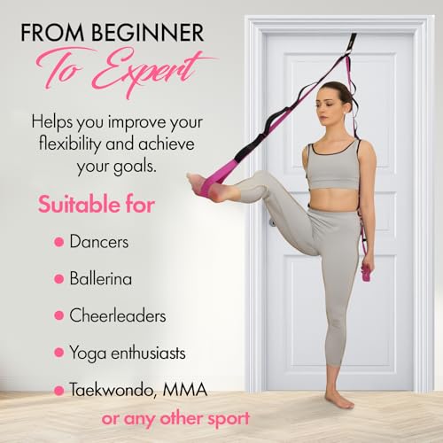10-Loop Yoga Strap with Door Anchor – Stretch Strap for Flexibility, Deep Stretching, and Improved Balance – Perfect Yoga Accessory for All Fitness Levels - color: Purple