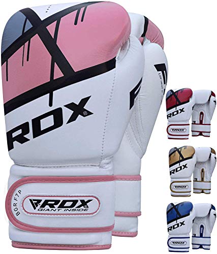 RDX Boxing Gloves EGO, Sparring Muay Thai Kickboxing MMA Heavy Training Mitts, Maya Hide Leather, Ventilated, Long Support, Punching Bag Workout Pads, Men Women Adult 8 10 12 14 16 oz - color: PINK, size: 12OZ