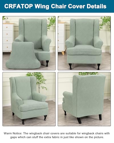 CRFATOP 2 Piece Stretch Wingback Chair Cover Jacquard Wing Chair Slipcovers Spandex Fabric Wingback Armchair Covers with Elastic Bottom for Living Room Bedroom Wingback Chair,C24 - color: Color C24