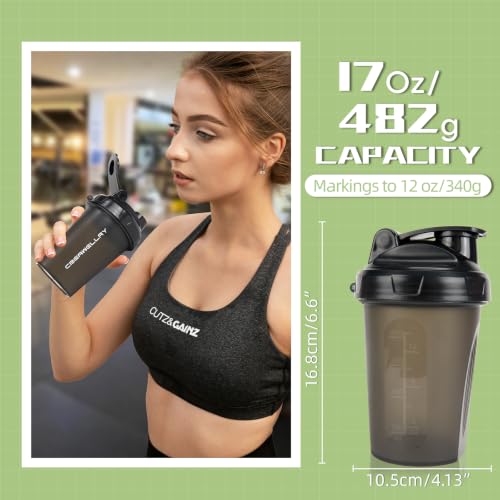 2 Pack Shaker Bottles for Protein Mixes, 17 oz Small Protein Shaker Bottle with Handle, Gym Shaker Cups with Blending Ball for Pre Workout, BPA-Free & Dishwasher Safe (Black, Blue) - color: Black,Blue