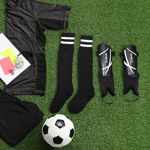 Soccer Shin Guards and Socks Kids Youth Lightweight Soccers Pads Defender with Ankle Protection Ski Shin Guards Football Equipment for Age 4-14 Toddler Boy Girl - color: Black, size: Small