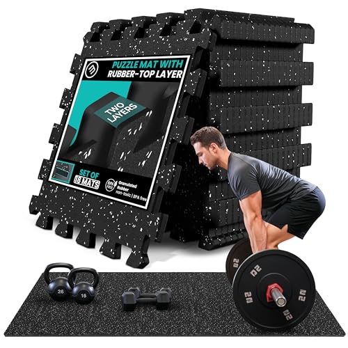 bemaxx Gym Mats Set - 18 pcs EVA Interlocking Foam Floor Tiles (12.6"x12.6"x0.4") 18sqft Protective Gym Flooring Sports Home Workout Exercise Mats Puzzle Garage Fitness Play-Room Pool Treadmill Bike - color: Rubber Top, size: 18 Tiles | 18 sq ft