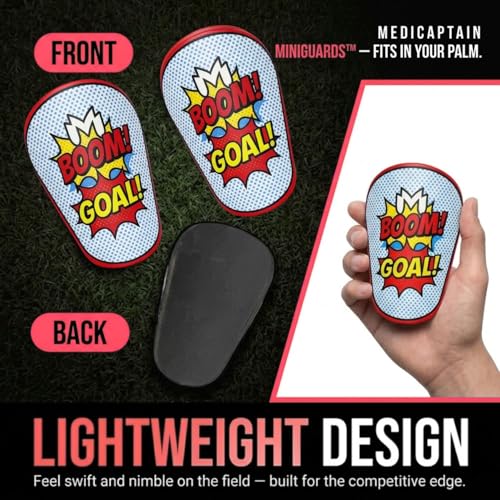 MediCaptain MiniGuards - Mini Shin Guards for Soccer Players - Tiny Shin Pads for Men, Women, Teens - Miniature Shin Guards 3.9 x 2.4 inch - Perfect for High Level Soccer Athletes - color: Comic