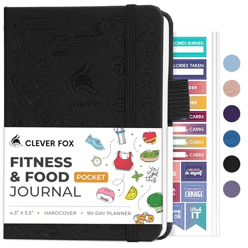 Clever Fox Fitness & Food Journal, Workout Planner, 4.2"x5.7" Black | Lasts 3 months, undated hardcover exercise & weight loss journal for women, gym, diet, meal tracker, calorie counter book - color: Black, size: Pocket (4.2" x 5.7")