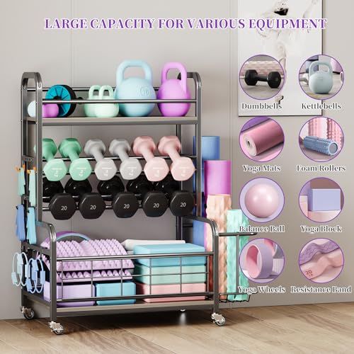 Homeiju 450LBS Dumbbell Rack,Weight Rack for Dumbbells,Weight Rack for Home Gym,Home Gym Storage for Strength Training Dumbbell Racks Stand with Wheels&Hooks - color: Grey