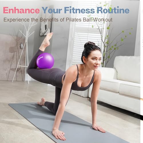 kisnbld Small Exercise Ball, 9 Inch Mini Pilates Ball, Anti Burst and Slip Resistant Mini Yoga Ball for Stability, Fitness, Physical Therapy, Stretching & Core Strength Workout at Home Gym & Office - color: 1Pink&1Purple