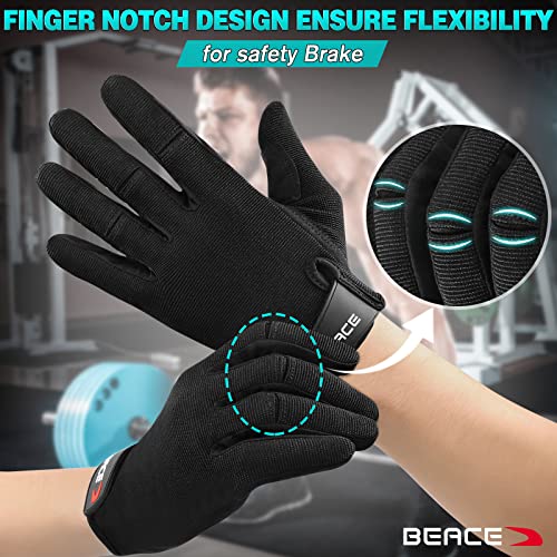 BEACE Full Finger Weight Lifting Gym Gloves with Anti-Slip Leather Palm for Workout Exercise Training Fitness and Bodybuilding for Men & Women - size: Small