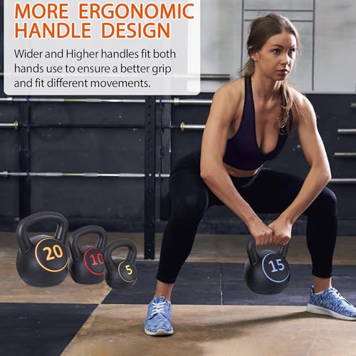 Nouva Kettlebell Sets, Strength Training Kettlebells Wide Grip Kettlebell Exercise Fitness Weight Set for Home Gym Weightlifting, Strength & Core Training - style: 5 - 20lb
