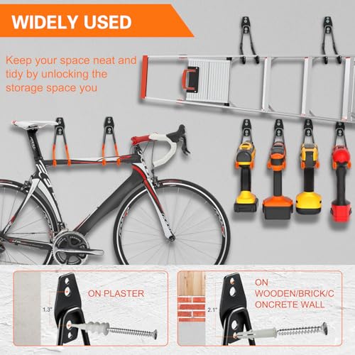 HUPBIPY 12 Pack Garage Hooks Heavy Duty, Wall Mount Ladder Hooks | Storage Organizer With a non-slip coating for Hanging Bicycles Garden Tools Ladders Hoses Ropes and Loose Items(Yellow) - color: 12 Pack Yellow