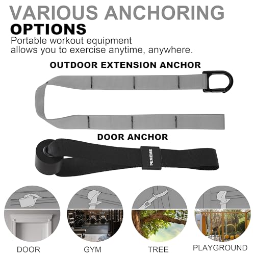 Home Resistance Training Kit | Full-Body Workout with Suspension Trainer Straps, Door Anchor, Handles, and Carrying Bag | Complete Home Gym Equipment - color: Grey