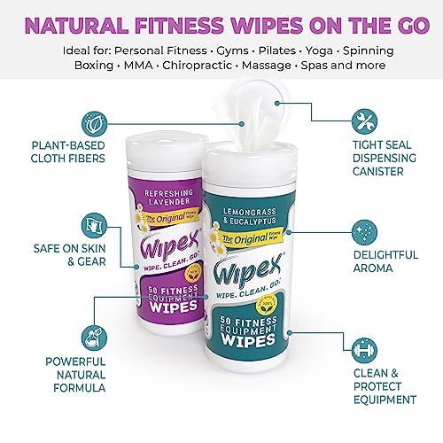 Wipex Fitness Equipment Wipes - EWG Verified - 50 Ct Original Natural Plant Based Gym Wipes for Equipment, Clean Surfaces at Home or Gym, Use as a Yoga Mat Cleaner, Lemongrass, Eucalyptus & Vinegar - size: 50 Count (Pack of 1)