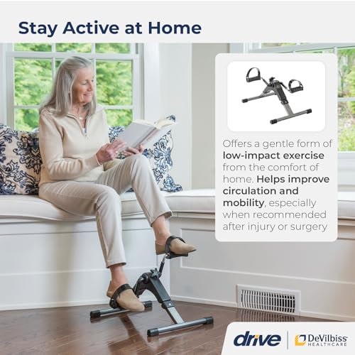 Drive Medical RTL10273 Deluxe Folding Pedal Exerciser with Electronic Display for Legs and Arms, Under Desk Bike Pedal Exerciser, Fully Assembled, No Tools Required, Black