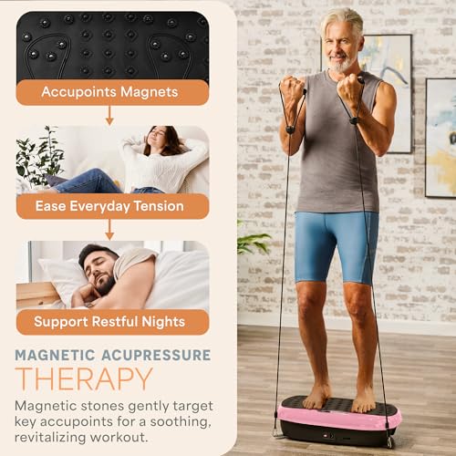 Lifepro HexaPlate Lite Vibration Plate Exercise Machine — Magnetic Acupoints, 99 Speeds & 10 Presets Vibration Platform Machine with Resistance Bands — Vibrating Plate for Lymphatic Drainage & Toning - color: Pink