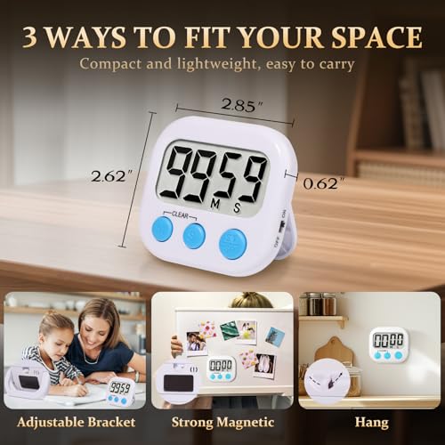 6 Pack Digital Kitchen Timer Small Classroom Timers for Kids Teachers (White) - color: White