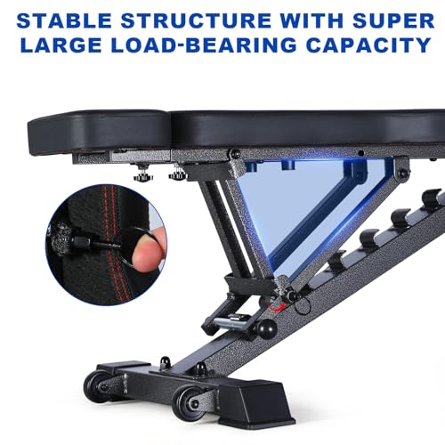 BARWING Adjustable Weight Bench Workout Bench, 1000/1300 LBS Heavy Duty Incline Decline Bench for Home Gym, Easy Assembly Foldable Training Lifting Bench - color: black