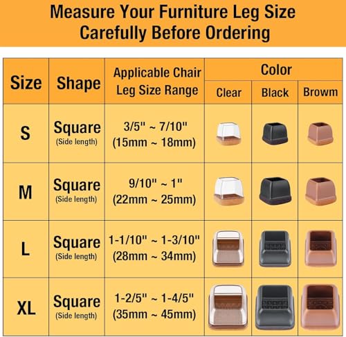 24-Pcs Extra Large Square Silicone Chair Leg Floor Protectors | Thick & Durable, Protect Hardwood Floors from Scratches & Noise, Fit Dining Table & Bar Stool Legs (Fits 1-2/5" to 1-4/5") - size: XL - 24 Pcs - Clear