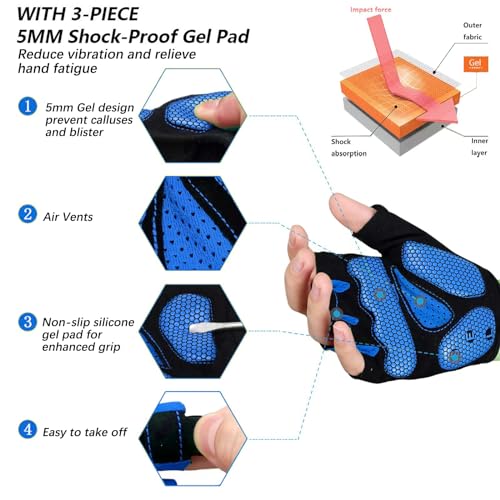 MOREOK Cycling Gloves Bike Bicycle Gloves, Half Finger 5MM Gel Anti-Slip | Biking Gloves for Men Women Gym workout exercise Motorcycle Hiking Rowing Outdoor Sports - color: Blue, size: Large