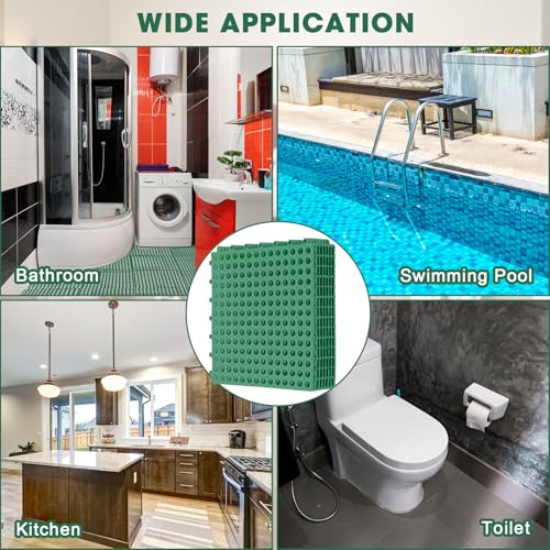 Drydiet 8 Pack Drainage Tiles Modular Interlocking Floor Tiles with 1 Pc Plastic Hammer 12" x 12" Cushion Mat Non Slip Rubber Floor mat with Holes for Pool Bathroom Deck Kitchen Patio (Dark Green) - color: Dark Green