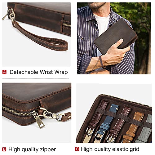 CONTACTS Full Grain Leather Watch Band Case Travel 12 Slot Watches Bands Box for Men Watches Strap Holder Storage Organizer Fits Most Watch Bands by Handmade - size: 12 Slot