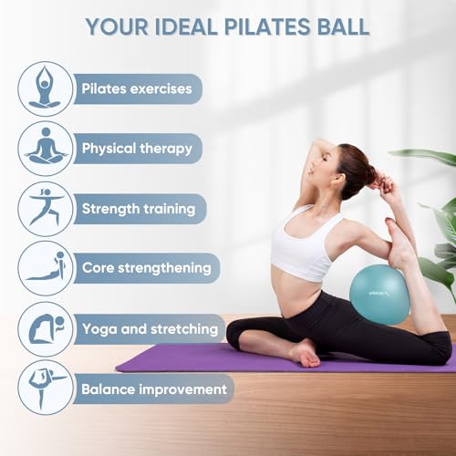 APEXUP 9 Inch Pilates Ball Small Exercise Ball for Yoga, Fitness, Balance, Core Workout, Physical Therapy - color: Light Blue