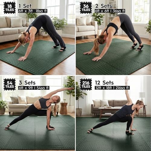 18pcs Puzzle Exercise Mat, 12.6"x12.6"x0.4", 18sqft EVA Interlocking Foam Floor Tiles, Protective, Water-Resistant Flooring for Home Gym & Workout Equipment - color: Evergreen